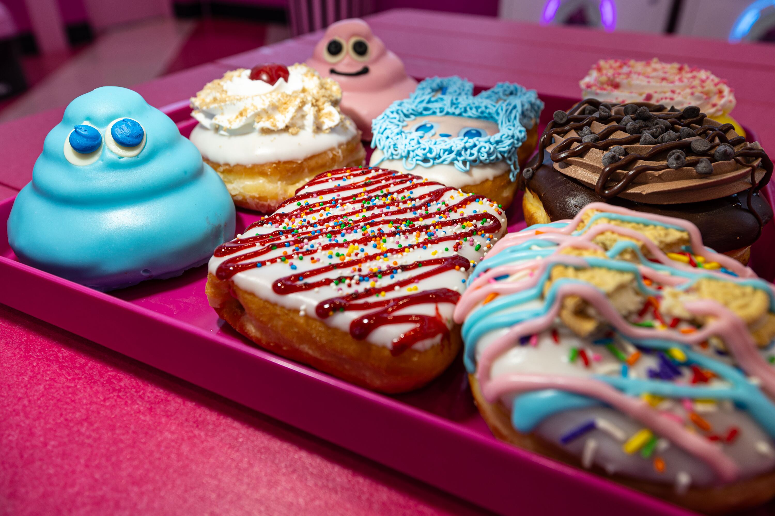 A wide selection of doughnuts is displayed at the new Pinkbox Doughnuts located at 10235 State St. in Sandy on Sunday.
