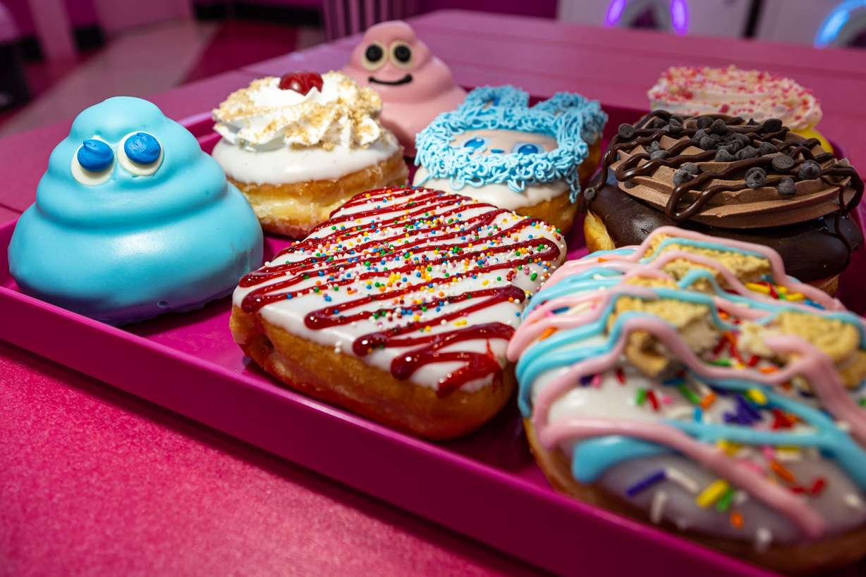 A wide selection of doughnuts is displayed at the new Pinkbox Doughnuts located at 10235 State St. in Sandy on Sunday.