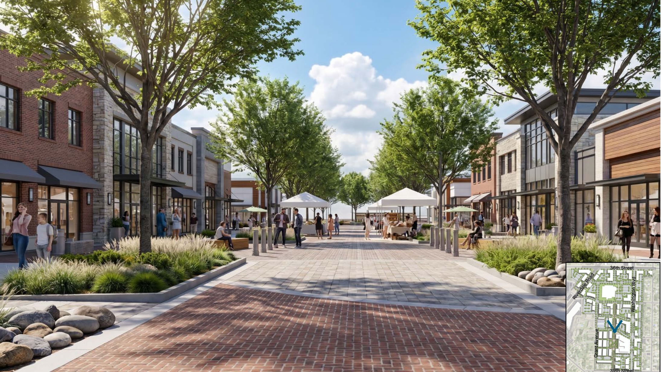South Ogden leaders envision a bustling new city center within a 61-acre expanse along Washington Boulevard in a plan to be considered Tuesday by the City Council. The rendering shows a proposed plaza in the development area.