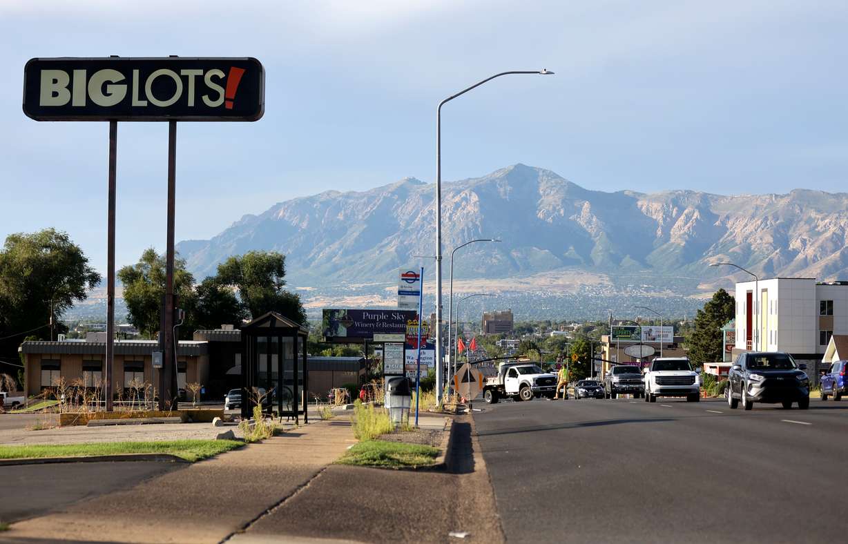 A strip mall is pictured in South Ogden on Monday 2026. South Ogden leaders are proposing to develop an expansive area around the strip mall into a new city center.