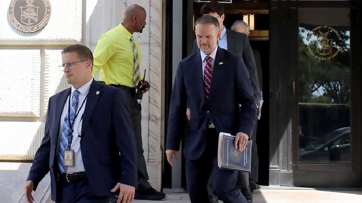 United States Trade Representative Jamieson Greer leaves the Department of Commerce following a meeting with Canadian officials, in Washington, Monday. The U.S. and Canada are holding last-minute talks to avoid new tariffs.