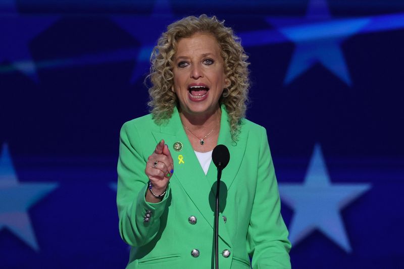 U.S. Rep. Debbie Wasserman Schultz (D-FL)  speaks during Day 3 of the Democratic National Convention (DNC) in Chicago, Illinois, Aug. 21, 2024.