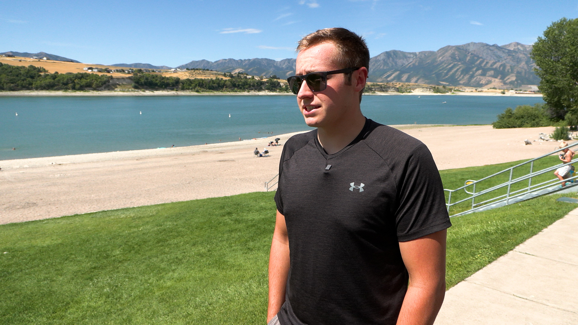 Brayden Jarrett at Hyrum Reservoir on Tuesday, where he often trains for his open water swims.