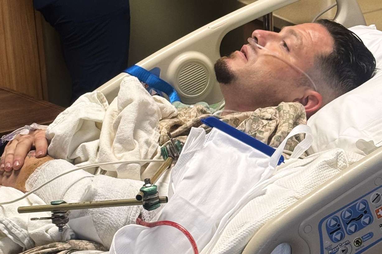 Steven Pixley, injured in a shooting near an In-N-Out Burger restaurant, lying in a hospital bed at St. Luke's Magic Valley Medical Center in Twin Falls, Idaho, on Aug. 1. The shooting was part of 305 recorded so far in 2026.