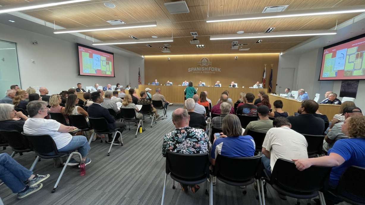 Spanish Fork and residents of neighboring towns packed the council chambers during a public hearing surrounding a proposed data center project at the mouth of Spanish Fork Canyon on Tuesday.