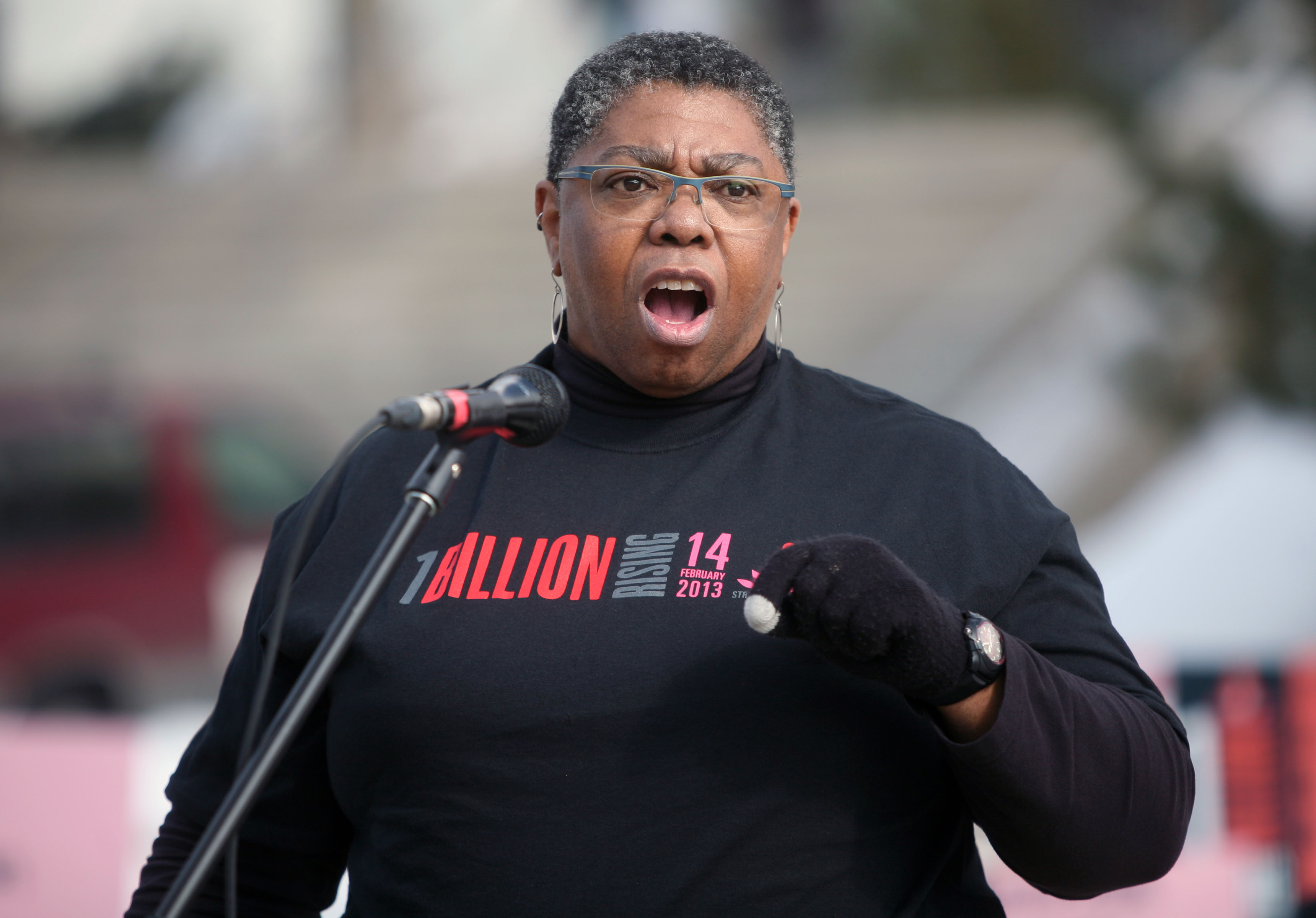 Debra "Deb" Daniels, director of the Women's Resource Center, speaks with with ONE BILLION RISING, the global activist movement to end violence against women and girls, at the University of Utah on Feb. 14, 2013. Daniels, a longtime women's rights and social justice advocate, died last week at the age of 70, the University of Utah said in a release.