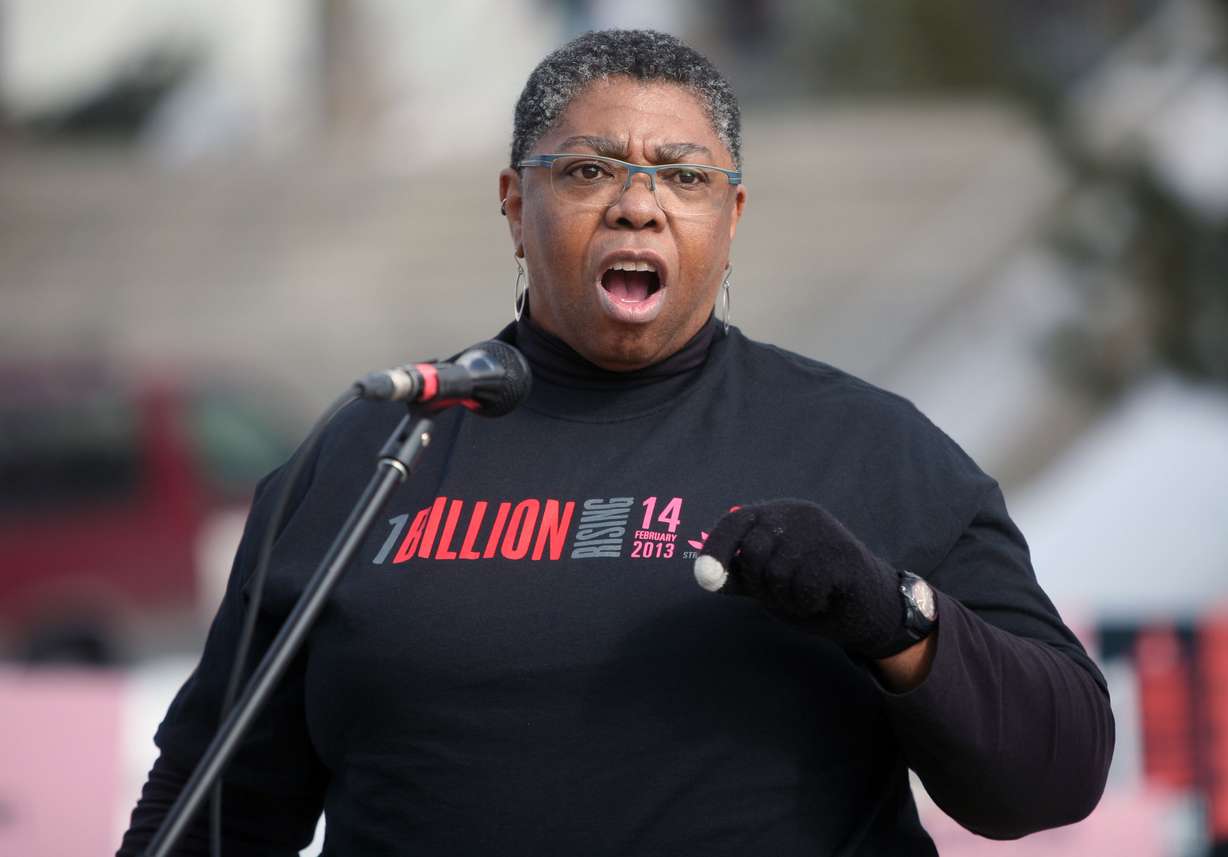 Debra "Deb" Daniels, director of the Women's Resource Center, speaks with with ONE BILLION RISING, the global activist movement to end violence against women and girls, at the University of Utah on Feb. 14, 2013. Daniels, a longtime women's rights and social justice advocate, died last week at the age of 70, the University of Utah said in a release.