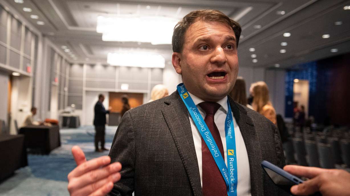 Wyoming Secretary of State Chuck Gray speaks with a reporter during the National Associate of Secretaries of State Conference in Washington, Jan. 30. Gray won the Republican nomination for the House of Representatives on Wednesday.