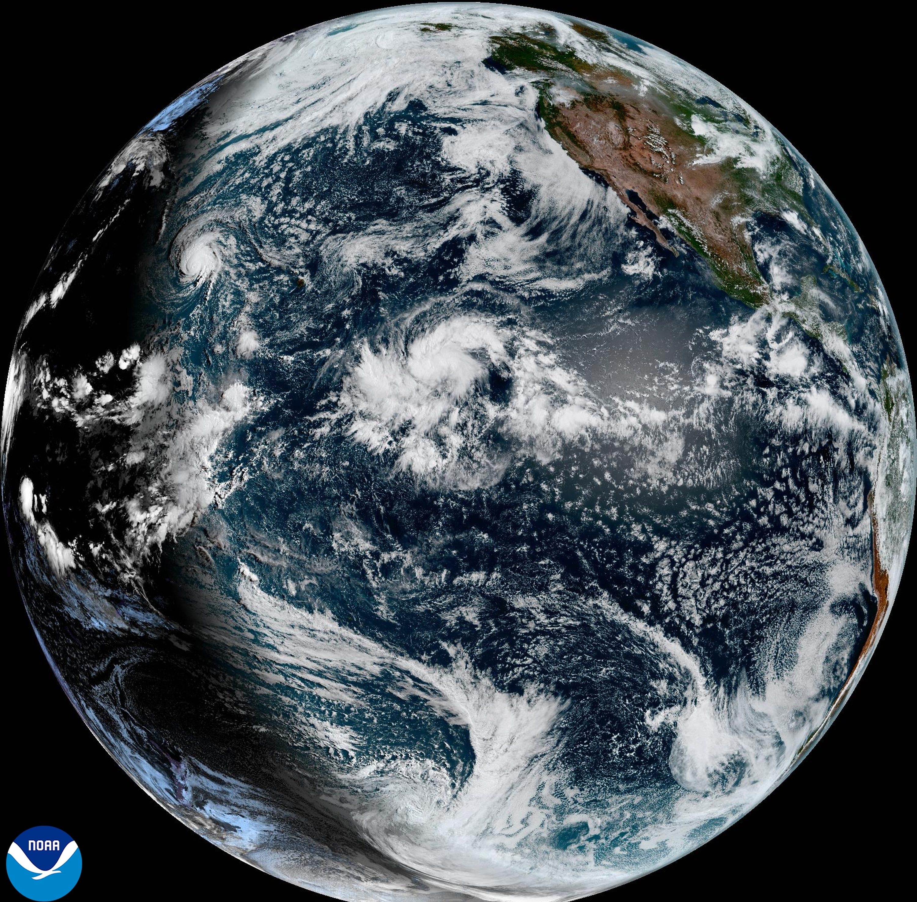 This satellite image provided by NOAA shows Hurricane Lala on Wednesday in the Pacific Ocean northeast of Hawaii.