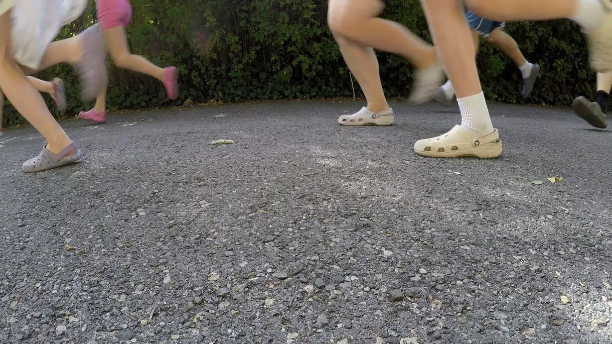 The Pachevs' plastic shoes are pictured on July 2.
