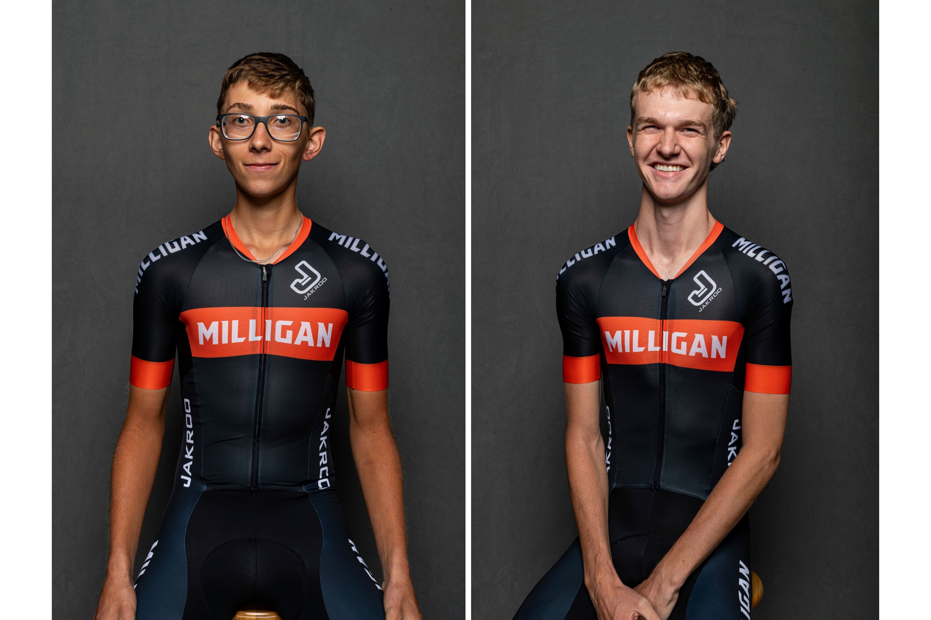 This combination of undated photos provided by Milligan University show student cyclists Haylan Engdahl, left, and Brayden Rogers, who were killed in a car crash in Hampton, Tenn., Wednesday, Aug. 19, 2026. 