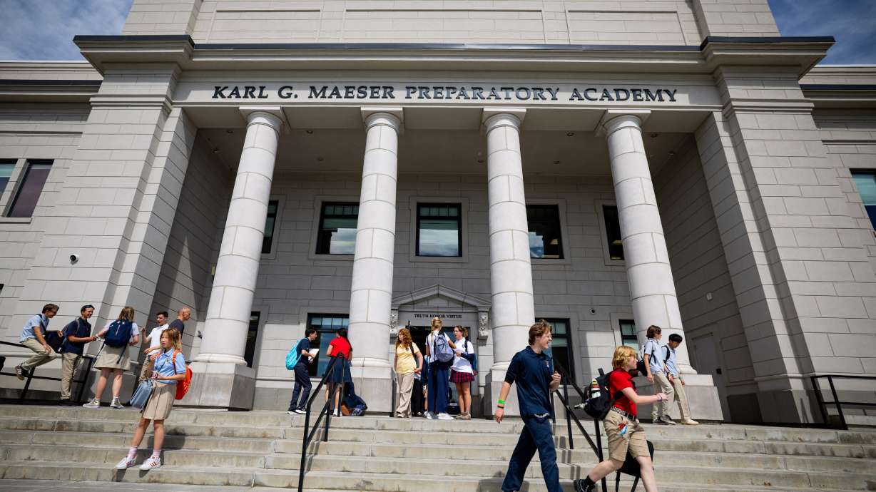 Students leave for the day after school at Karl Maeser Preparatory Academy in Lindon on Wednesday. Karl Maeser Preparatory Academy was selected as Utah's top high school.