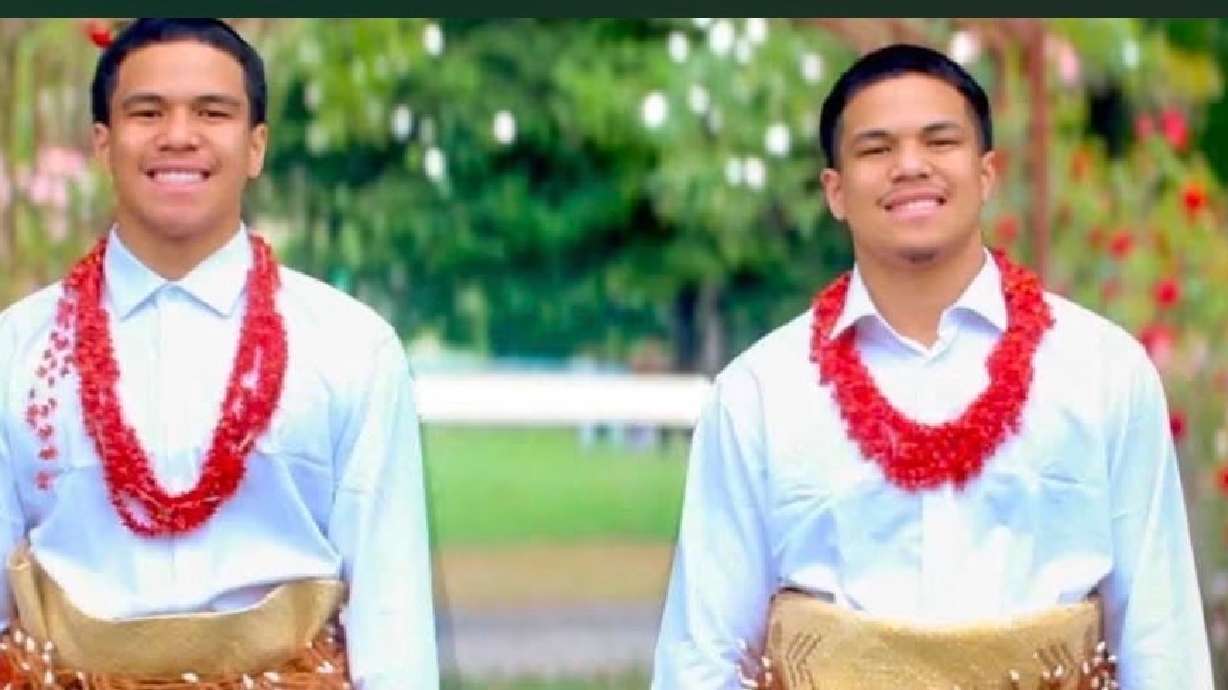 18-year-old twin brothers Vilisoni "Soni" and Vita Angilau are pictured. The two victims shot outside a funeral in Kearns on Monday were identified as twin brothers.