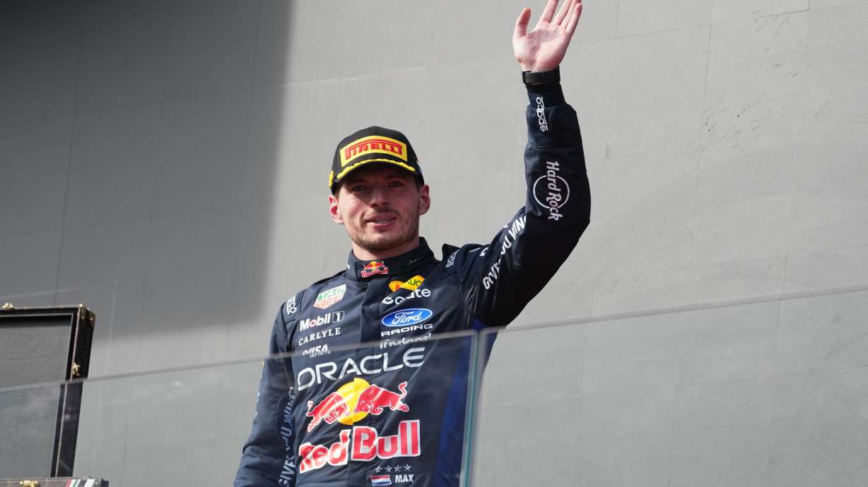Second placed Red Bull driver Max Verstappen of the Netherlands waves after the Formula One Hungarian Grand Prix auto race, at the Hungaroring racetrack in Mogyorod, near Budapest, Hungary, Sunday, July 26, 2026.