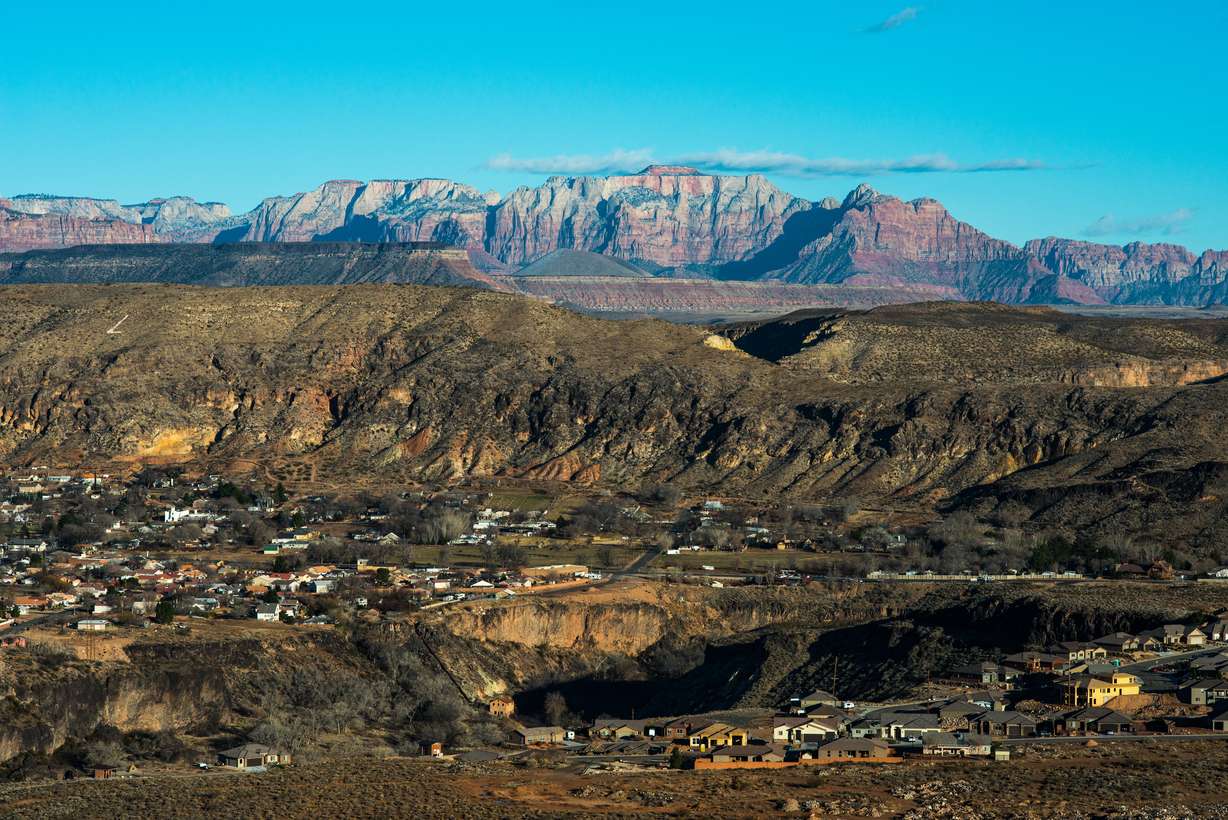 Zion cliffs with LaVerkin in the foreground.