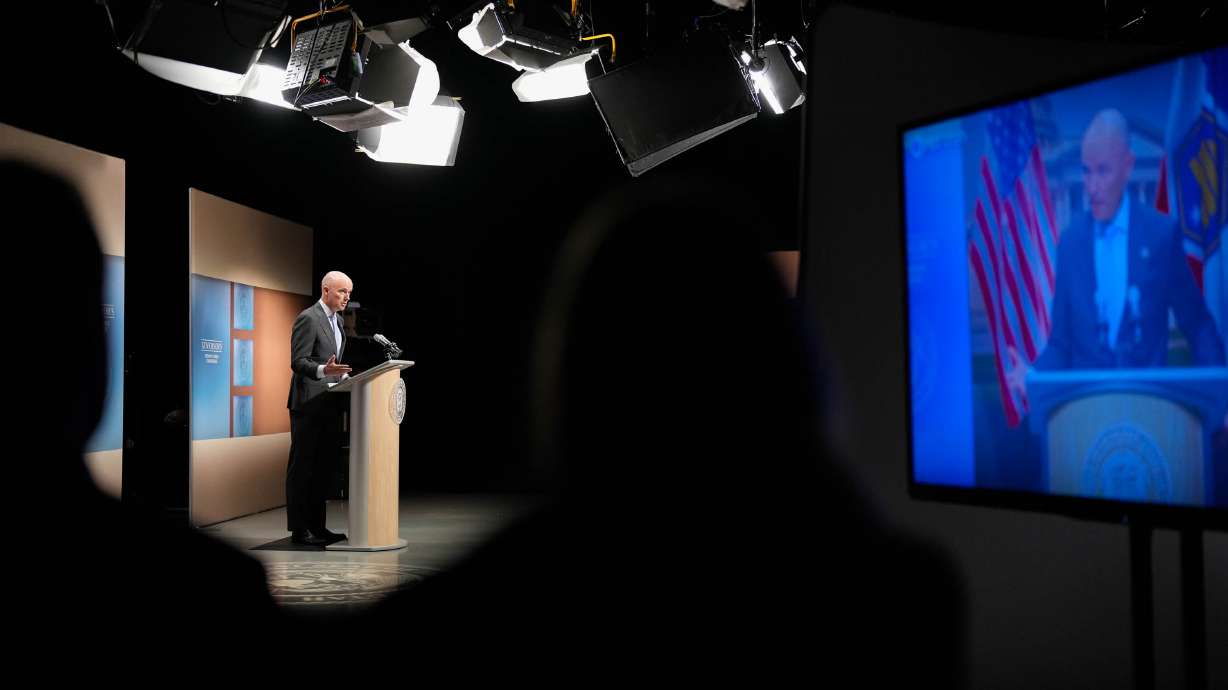 Gov. Spencer Cox, at a news conference at the Eccles Broadcast Center in Salt Lake City on Thursday, said conversations to find a site for an immigration detention center in Utah continue, but "they haven't gone very far."
