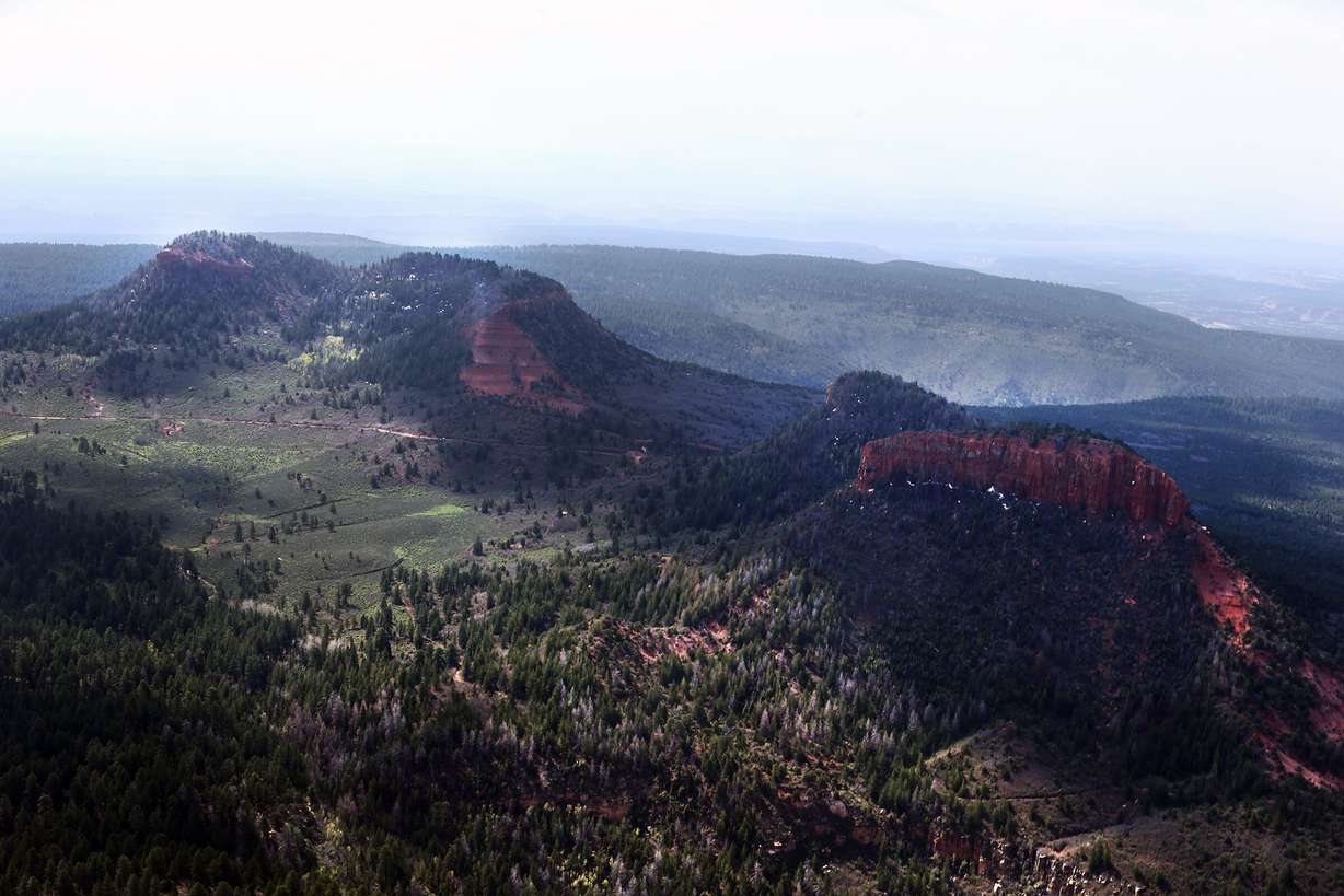 The Bears Ears of the Bears Ears National Monument are pictured from the air on Monday, May 8, 2017.