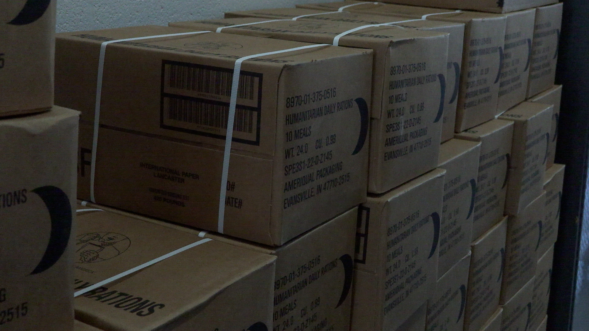 Boxes of MREs donated by three local businesses to the Logan City Fire Department on Thursday.