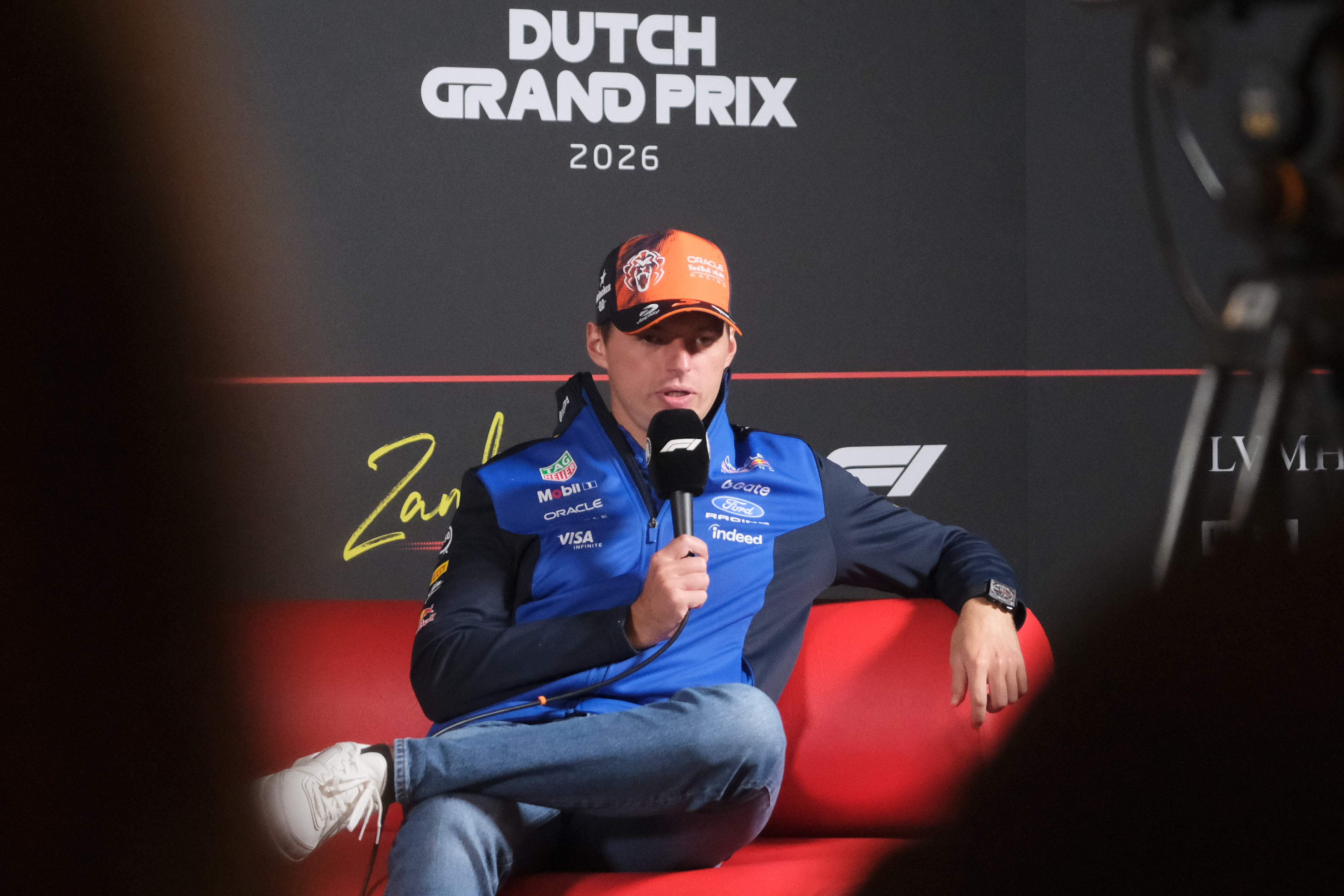 Red Bull driver Max Verstappen of the Netherlands attends a news conference ahead of the Dutch Formula One Grand Prix in Zandvoort, Netherlands, Thursday, Aug. 20, 2026. 
