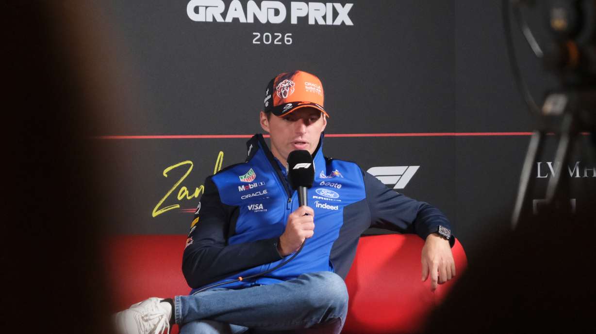 Red Bull driver Max Verstappen of the Netherlands attends a news conference ahead of the Dutch Formula One Grand Prix in Zandvoort, Netherlands, Thursday, Aug. 20, 2026.
