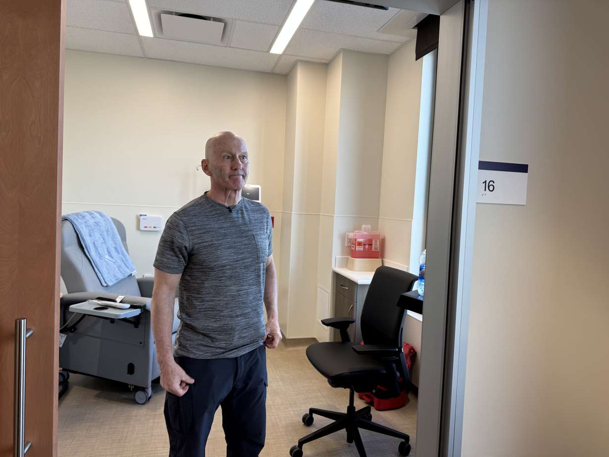 Jim Becker, from Midway, talks about driving to Salt Lake County for his cancer care each day ahead of a ribbon-cutting for the Park City Cancer Center on Thursday.