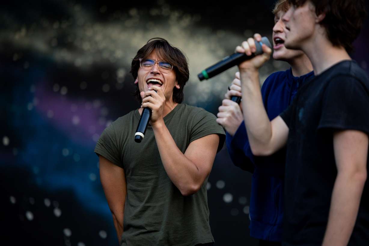 Jagger Moon, from Utah, and other members of the Full Circle Boys rehearse for the 21st annual "Dancing Under the Stars" at the SCERA Shell Outdoor Theatre in Orem on Thursday.