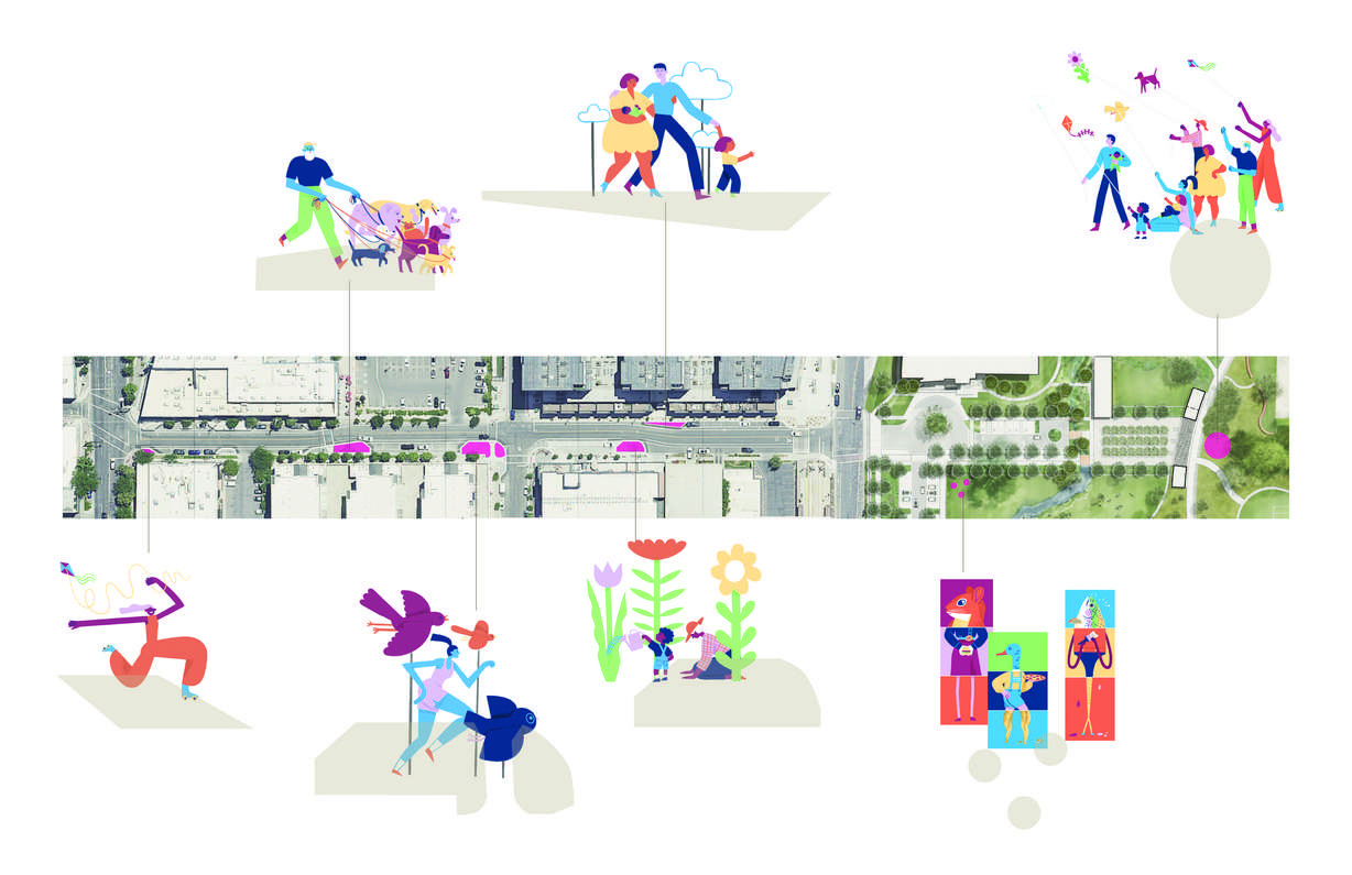 All seven of Tomato Tomahto's designs and their locations within Fairmont Park and McClelland Street in Salt Lake City's Sugar House neighborhood.
