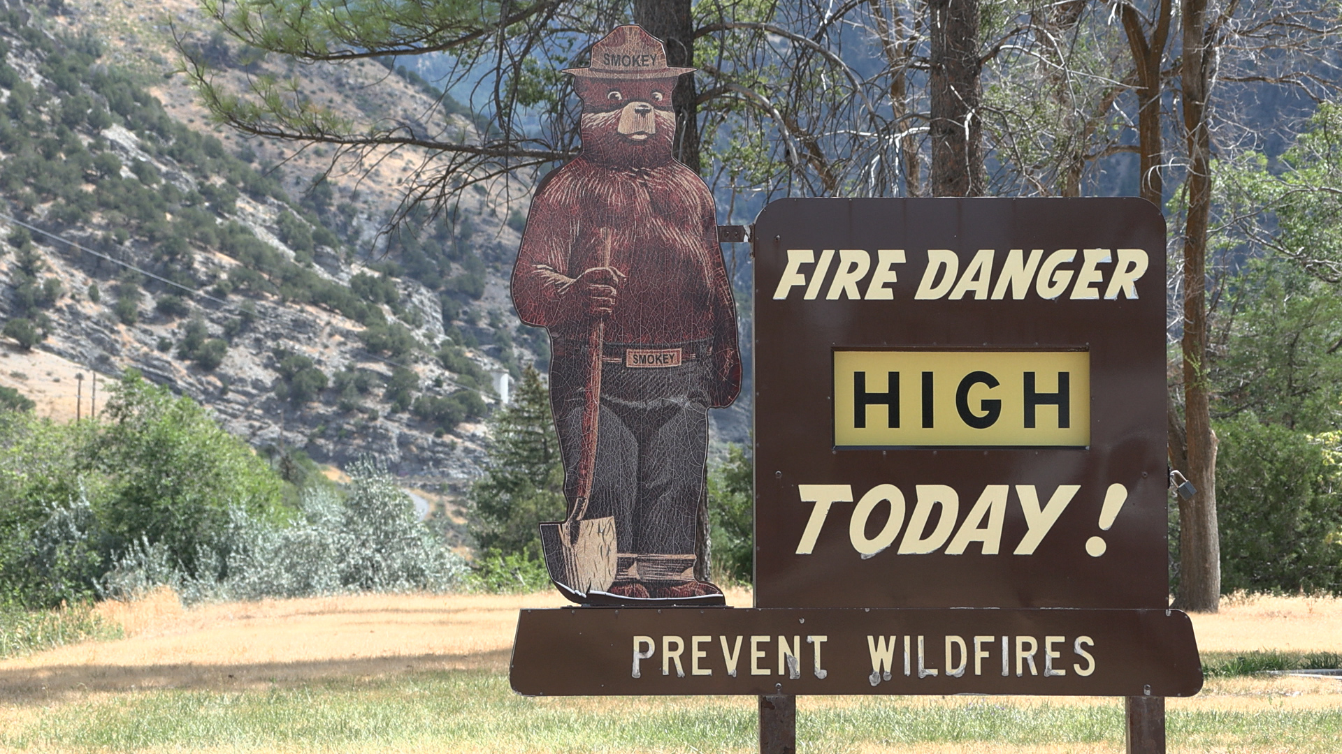 Smokey Bear's fire danger indicator showed "high" in the Logan area on Aug. 18.