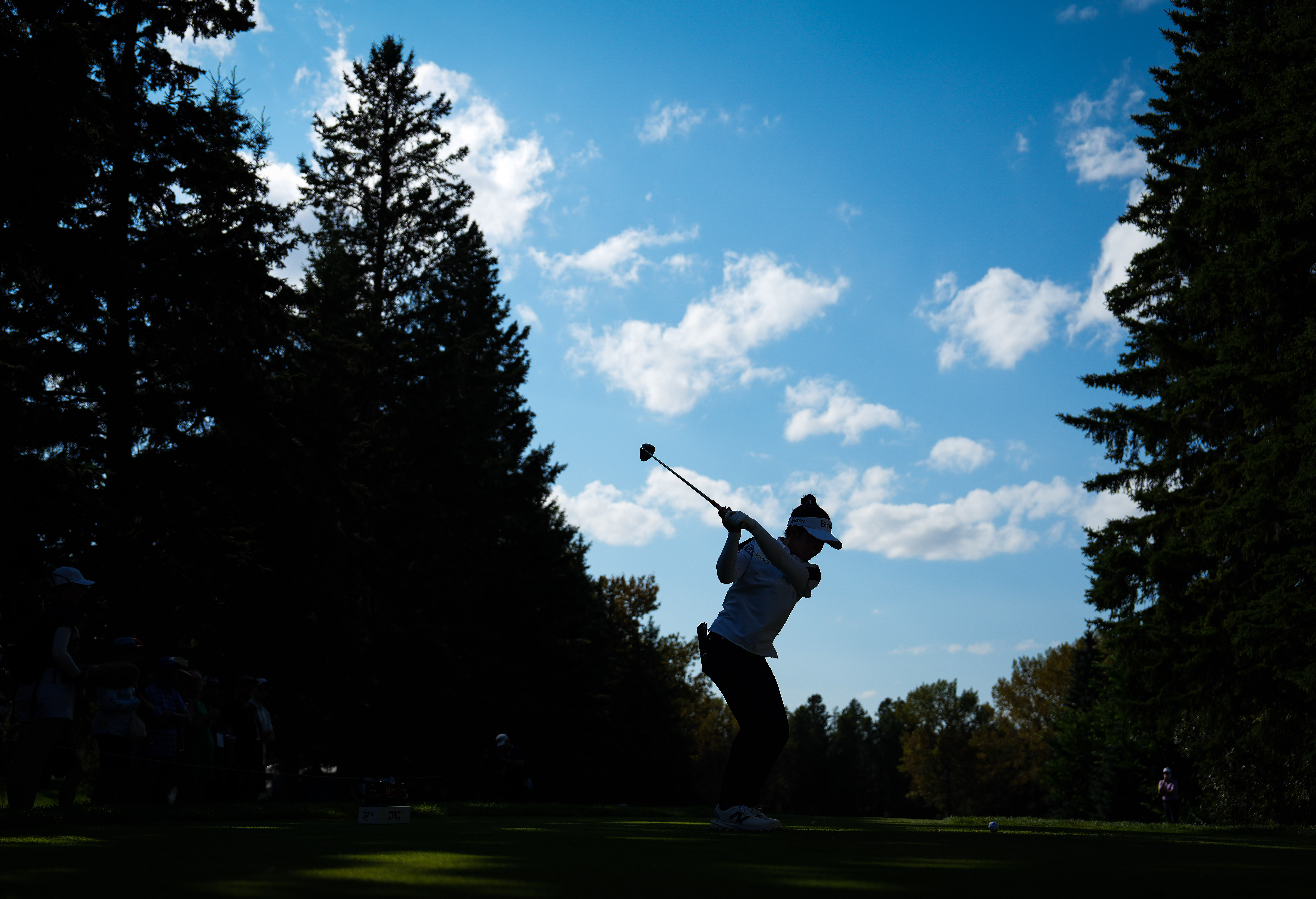 Miyu Yamashita, of Japan, hits her tee shot on the 12th hole during the second round at the LPGA Canadian Women's Open golf tournament in Edmonton, Alberta, Friday, Aug. 21, 2026. 
