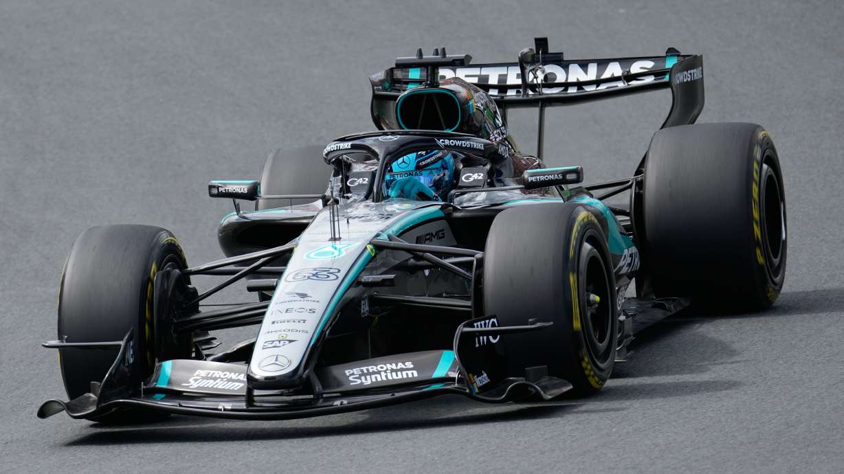 Mercedes driver George Russell of Britain in action during sprint race at the Formula One Dutch Grand Prix in Zandvoort , Netherlands, Saturday, Aug. 22, 2026.