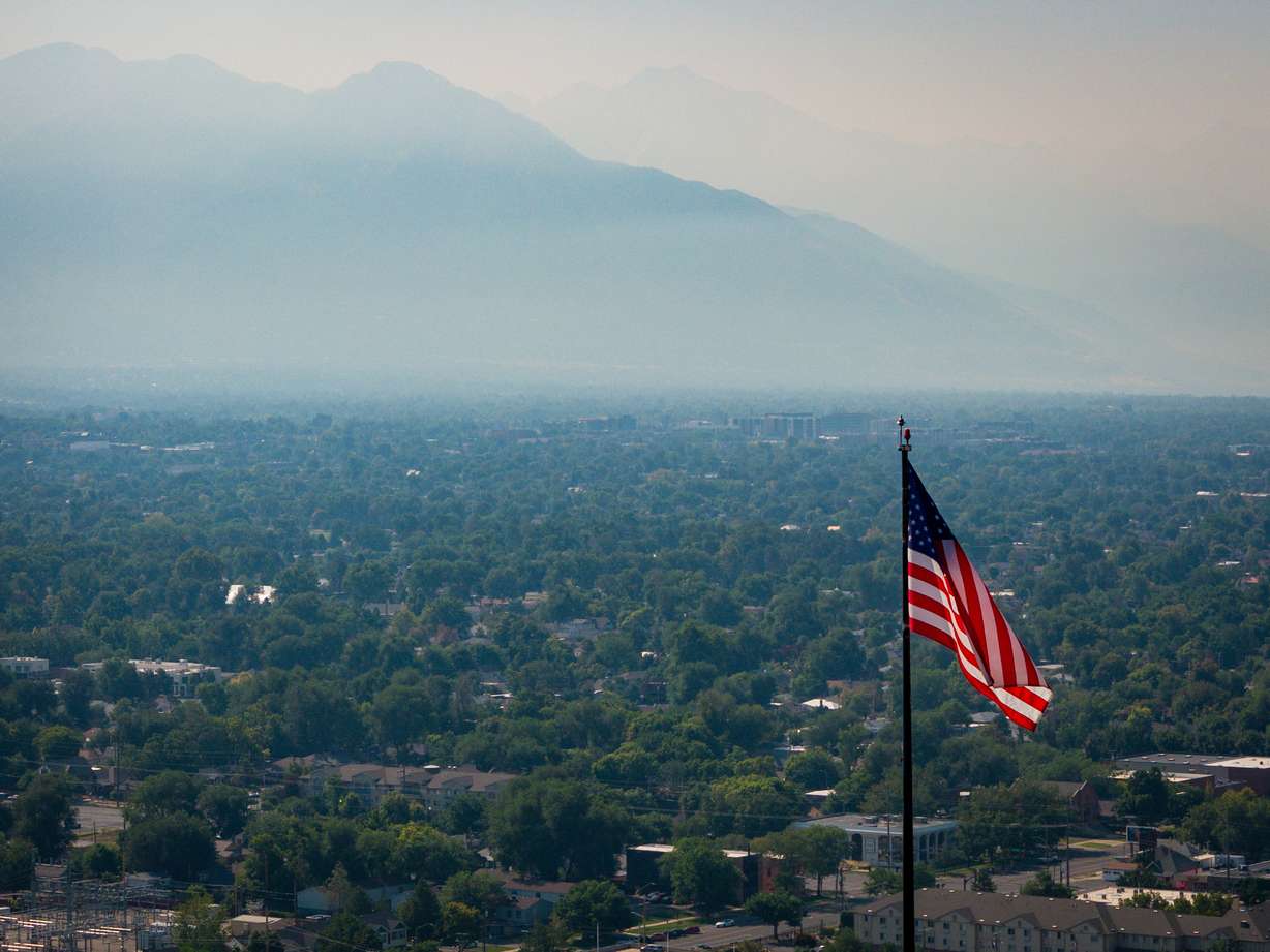 Wildfire smoke has settled over Salt Lake City on Aug. 5. The PM2.5 concentration is currently 5.3 times the World Health Organization annual PM2.5 guideline value.