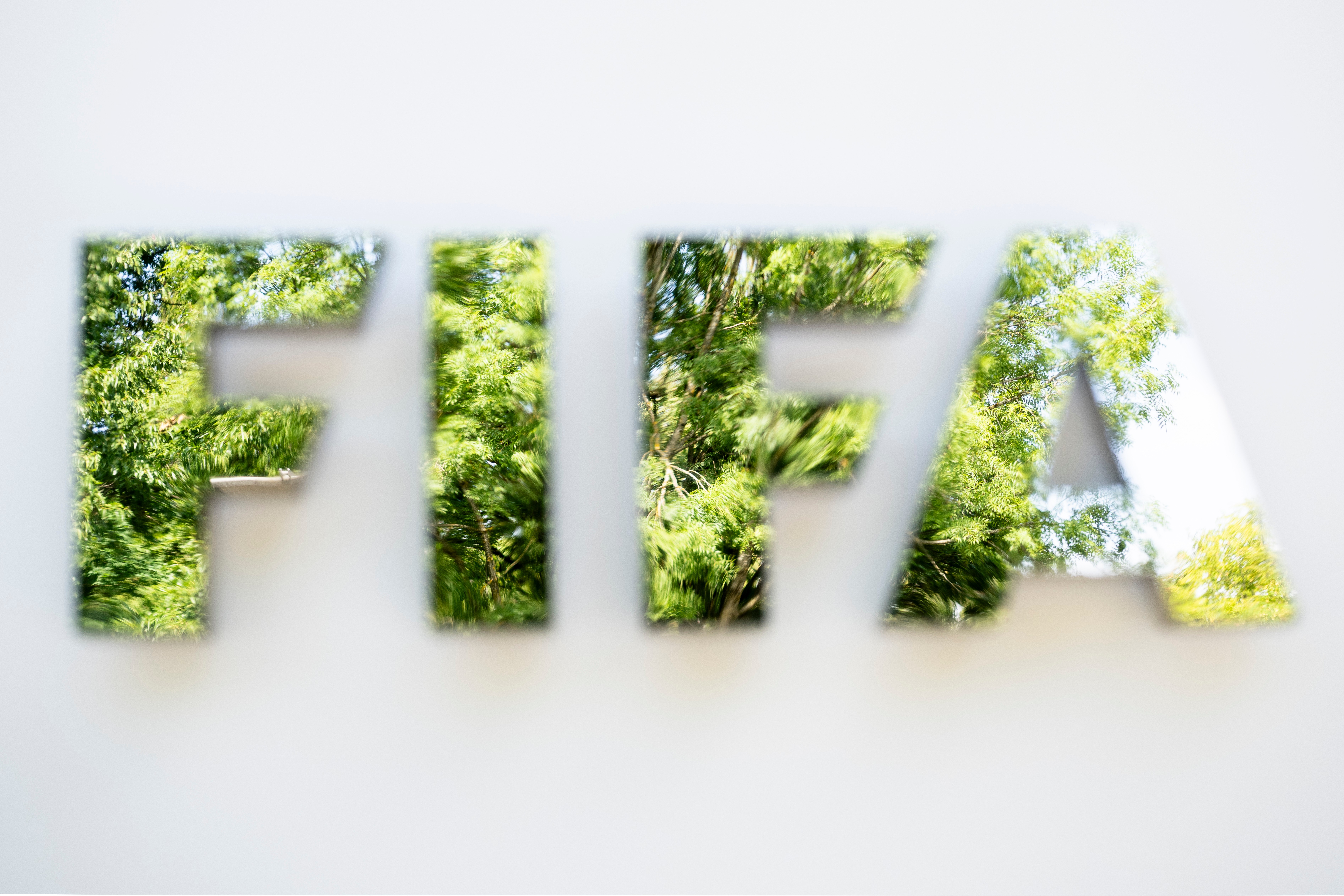 The FIFA logo is seen at the entrance of FIFA headquarters, in Zurich, Switzerland, Thursday, Aug. 6, 2026. 