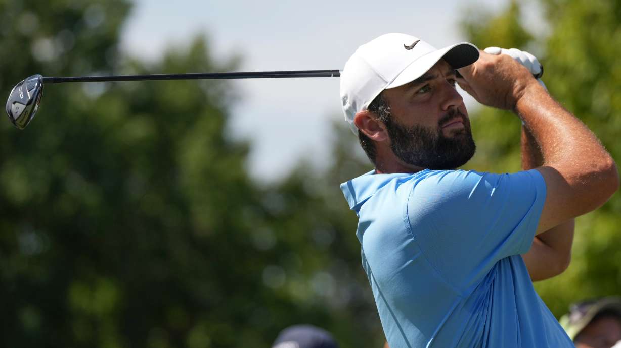 Scottie Scheffler hits from the second tee in the final round of the BMW Championship golf tournament, Sunday, Aug. 23, 2026, in St. Louis.