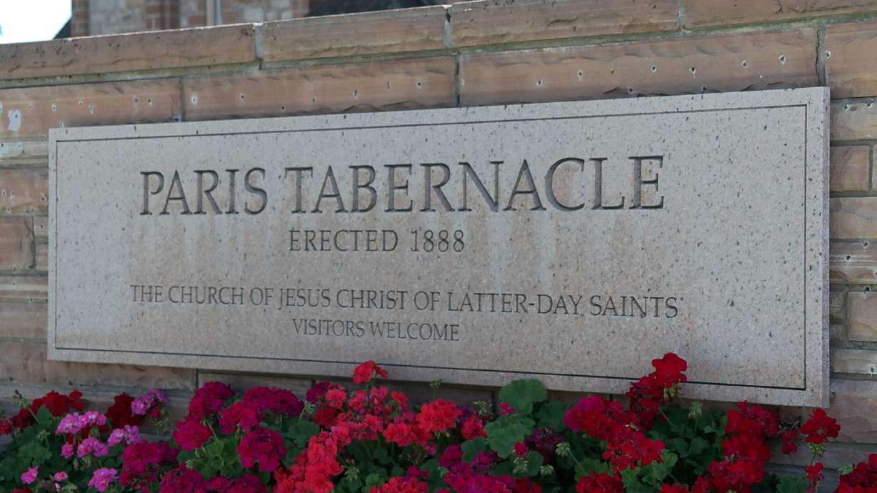 The Paris Tabernacle, erected in 1888, welcomes visitors in Paris, Idaho, during the summer tourism season.