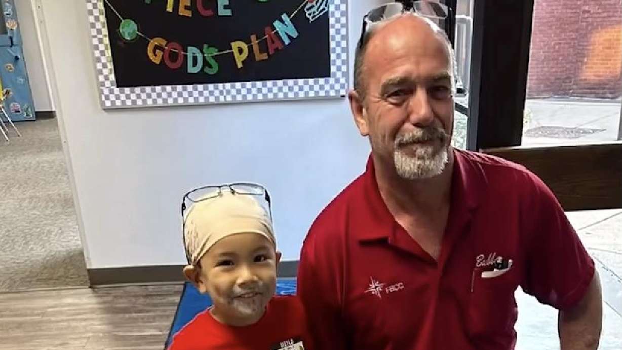 A preschool student at First Baptist Church Clinton dressed up as “Mr. Bubba,” the school's handyman, for "who do you want to be when you grow up" day.
