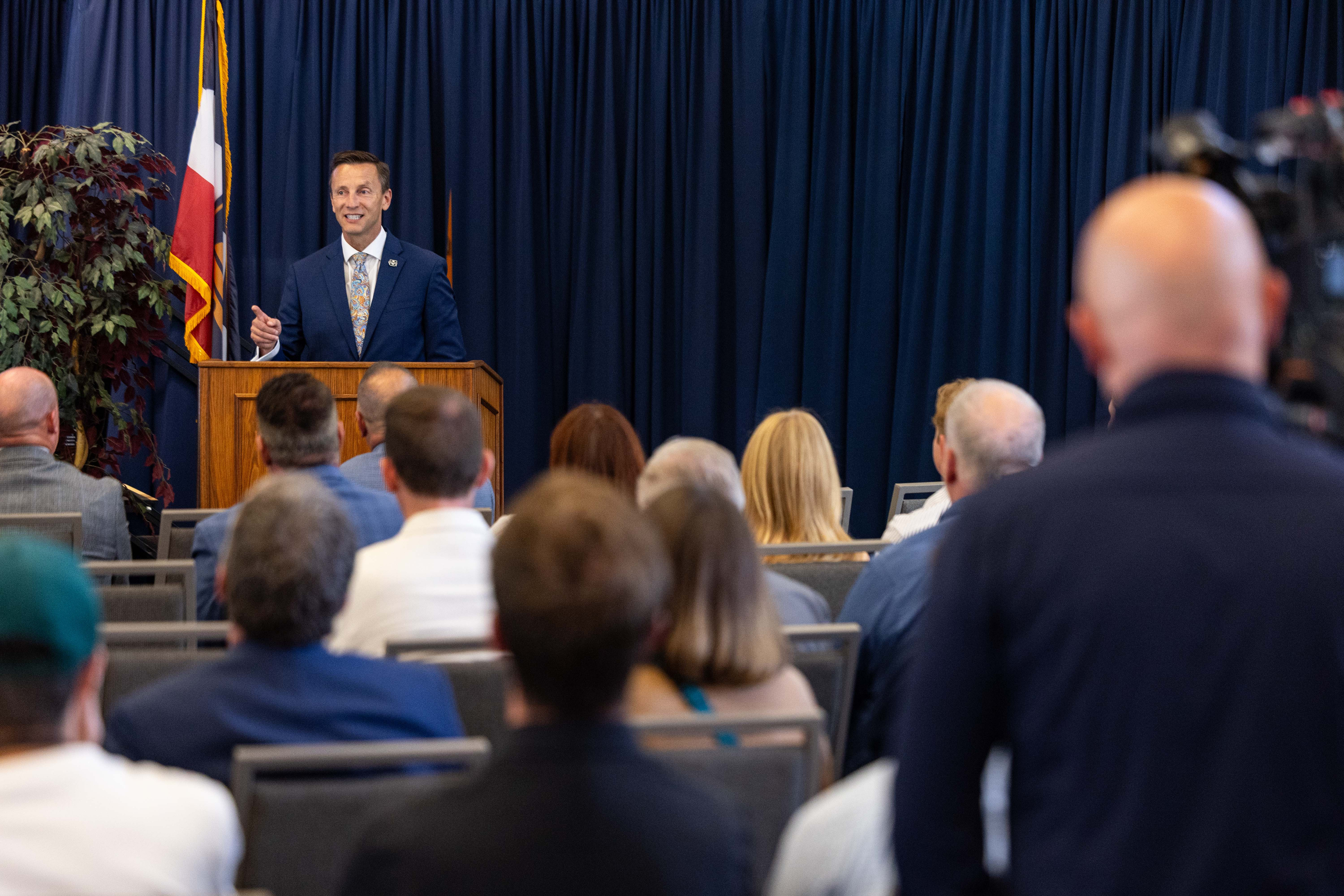 Utah State University President Brad Mortensen speaks during a press conference to announce the agreement between Hi Tech Solutions, Utah State University and Brigham City for a proposed nuclear training and research campus held at Utah State University's Brigham City campus on Monday.