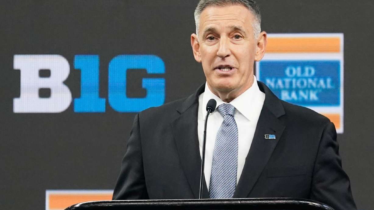 FILE - Big Ten Conference Commissioner Tony Petitti speaks during an news conference at the Big Ten Conference NCAA college football media days at Lucas Oil Stadium, July 26, 2023, in Indianapolis.