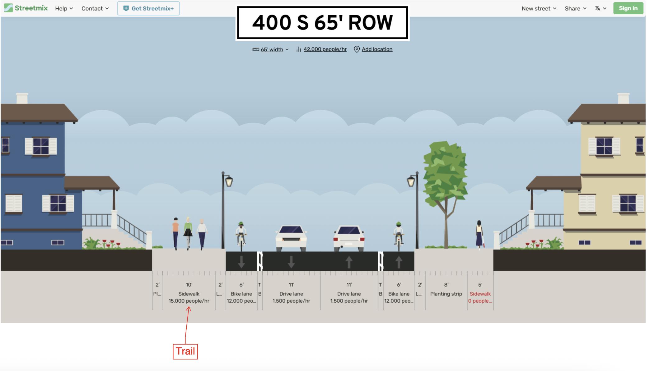 The initially approved city plan for improvements along 400 South in Vineyard, with the left side depicting the north edge of the road.