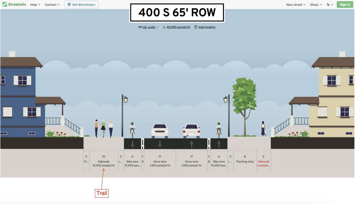 The initially approved city plan for improvements along 400 South in Vineyard, with the left side depicting the north edge of the road.