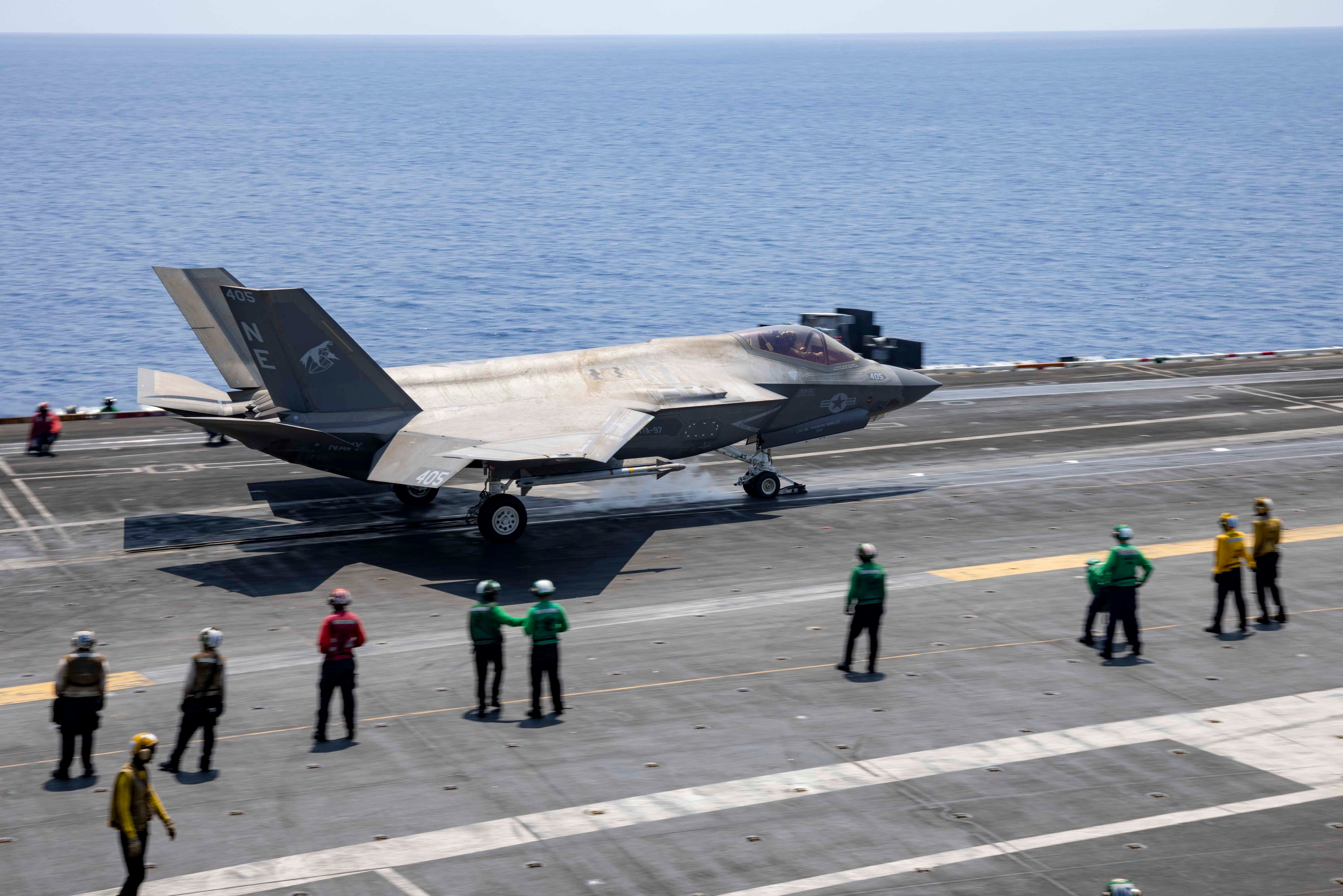 An F-35C Lightning II launch off the USS Carl Vinson aircraft carrier while operating in the Middle East on April 10, 2025.