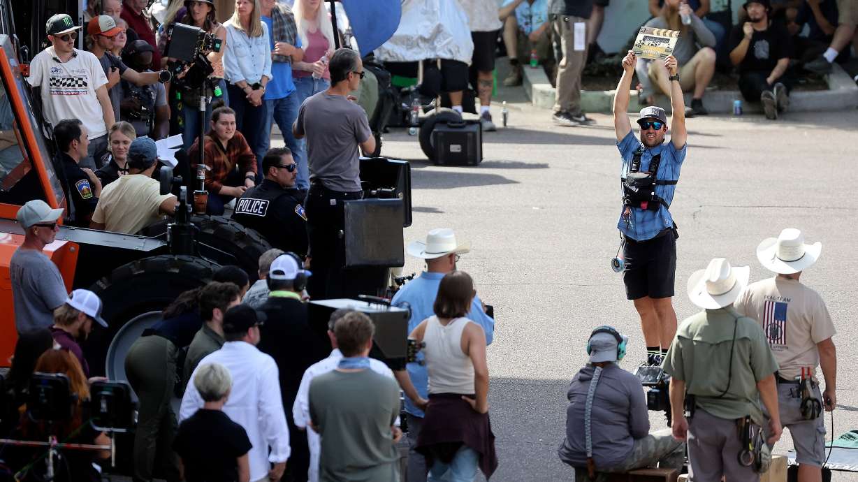 A film crew works on an outdoor set for “Marshals,” the CBS television program, in Ogden on Tuesday. It's not the first time the city's been the backdrop for a movie or TV show.