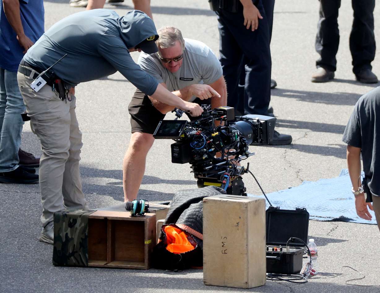 Film crews work on the set of “Marshals” in Ogden on Tuesday.
