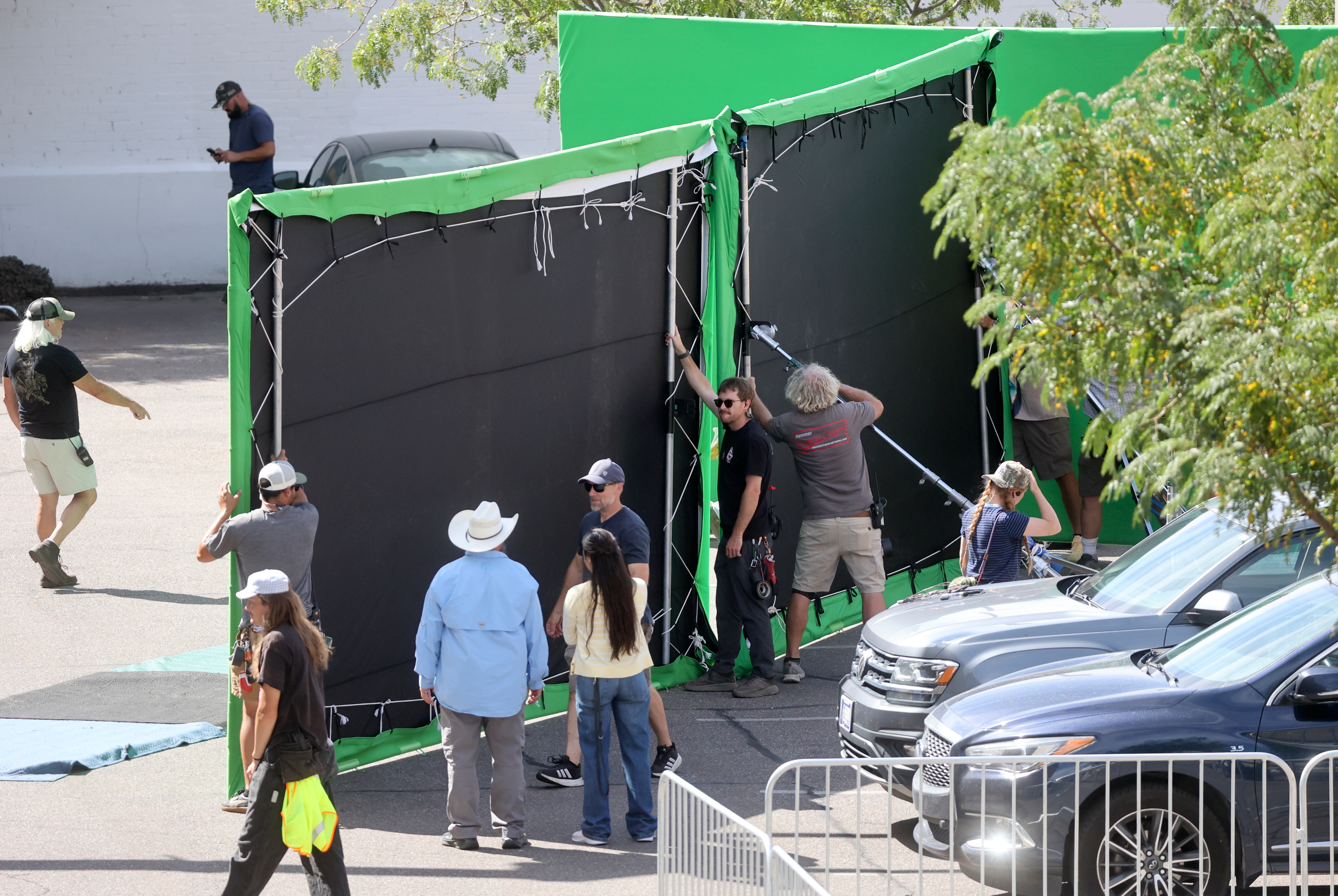 Film crews work on the set of “Marshals” in Ogden on Tuesday.