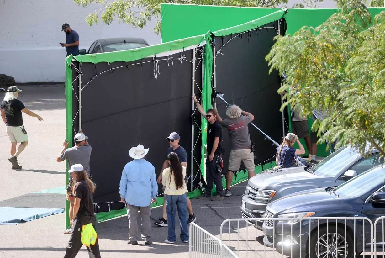 Film crews work on the set of “Marshals” in Ogden on Tuesday.
