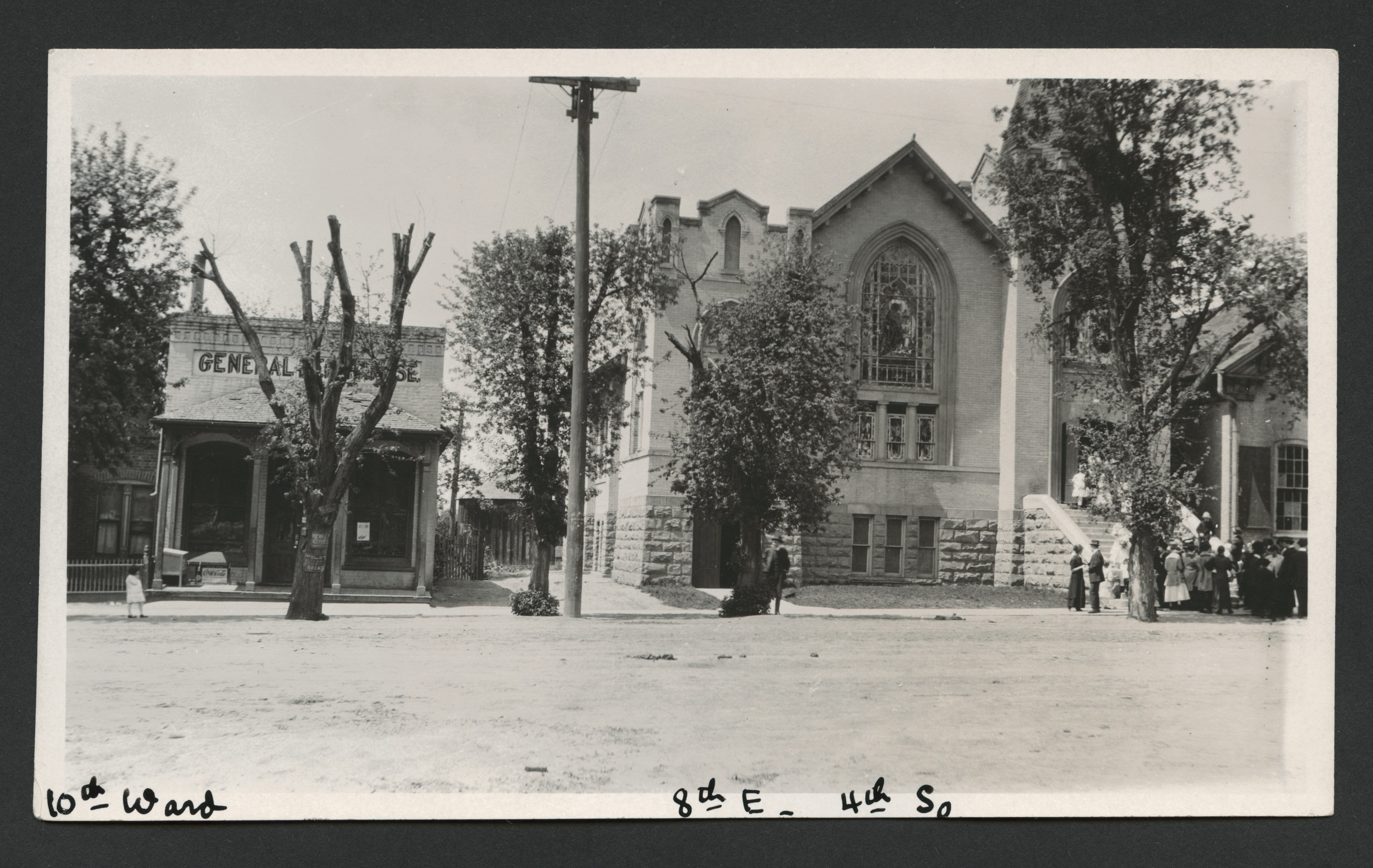 A photo taken around 1915 of the Tenth Ward Square in what was then the Liberty Stake of The Church of Jesus Christ of Latter-day Saints.