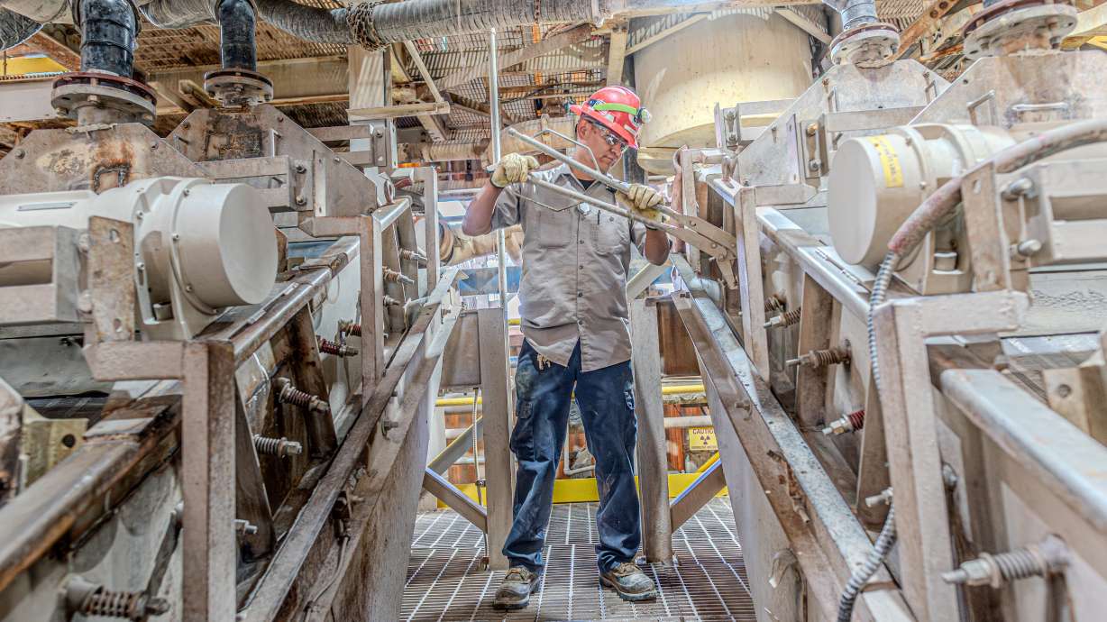 A worker on the uranium circuit at the White Mesa Mill in April of 2025, located in San Juan County.