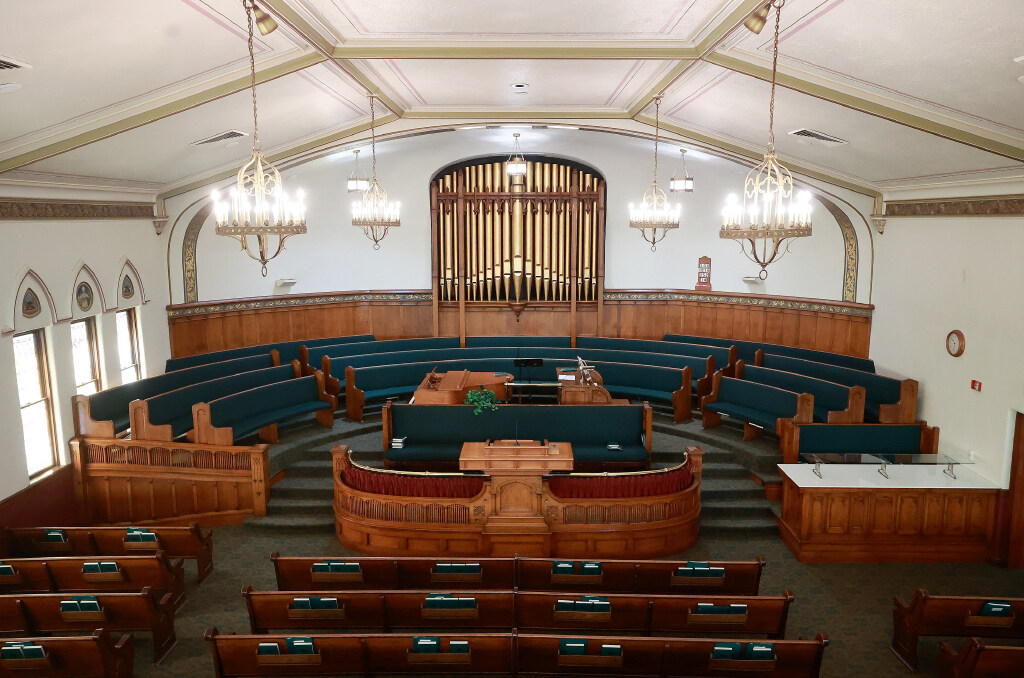 The chapel of The Church of Jesus Christ of Latter-day Saints' Tenth Ward Square, built in 1909, in Salt Lake City on Aug. 25. The building looks almost exactly the same following the 1997-2000 renovation as it did in 1909.