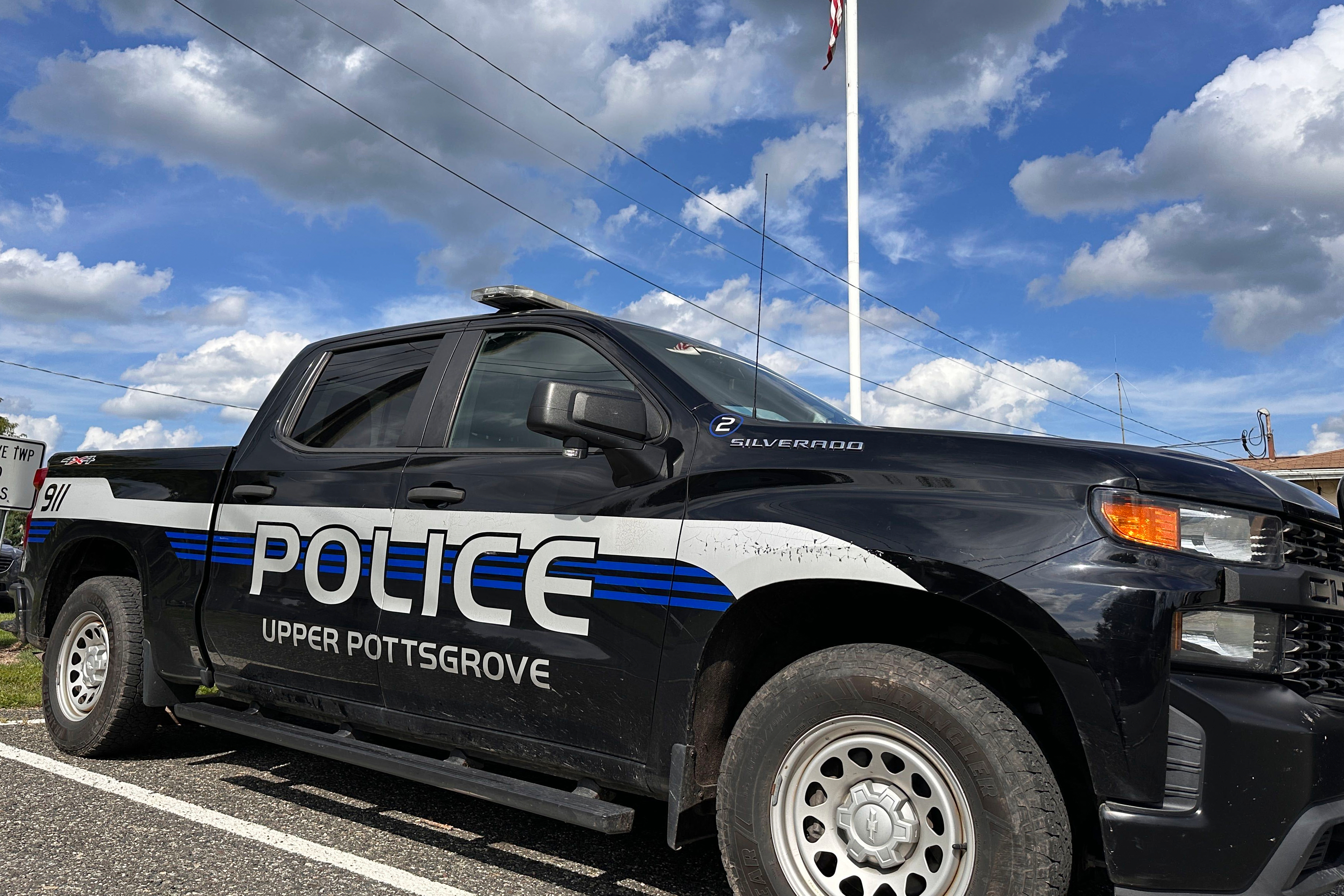 An Upper Pottsgrove Township police vehicle is seen Wednesday in Upper Pottsgrove Township, Pa.
