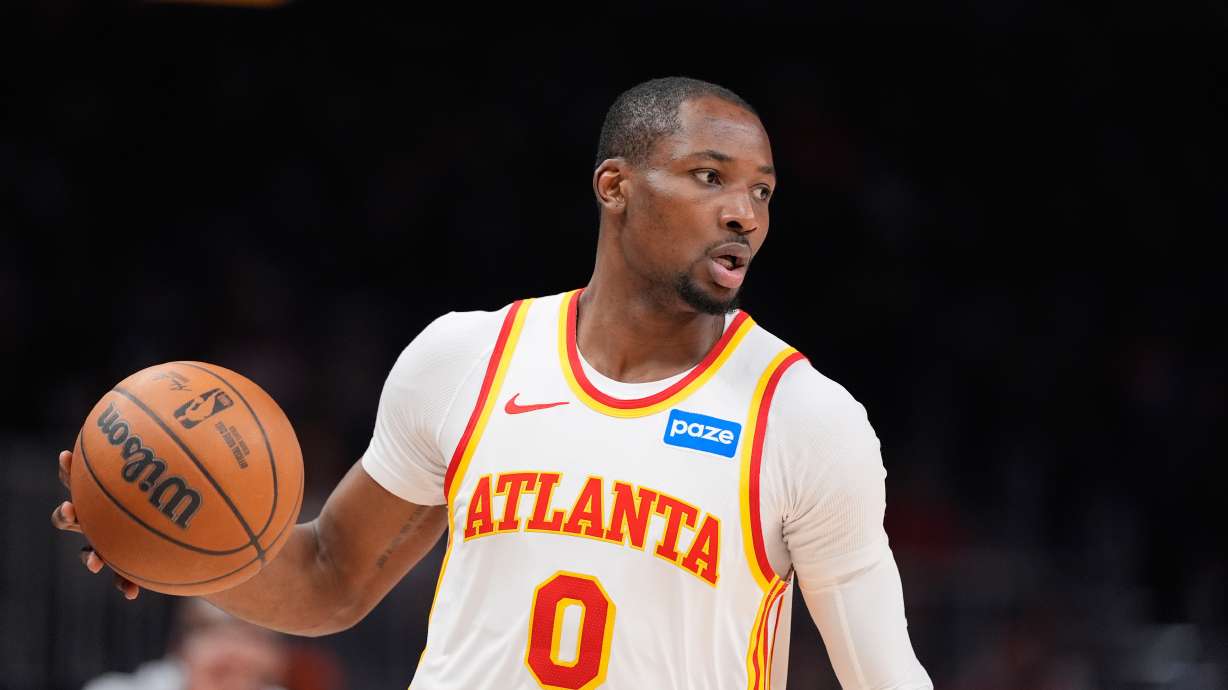 FILE - Atlanta Hawks forward Jonathan Kuminga (0) plays during Game 6 in a first-round NBA basketball playoffs series, on April 30, 2026, in Atlanta.