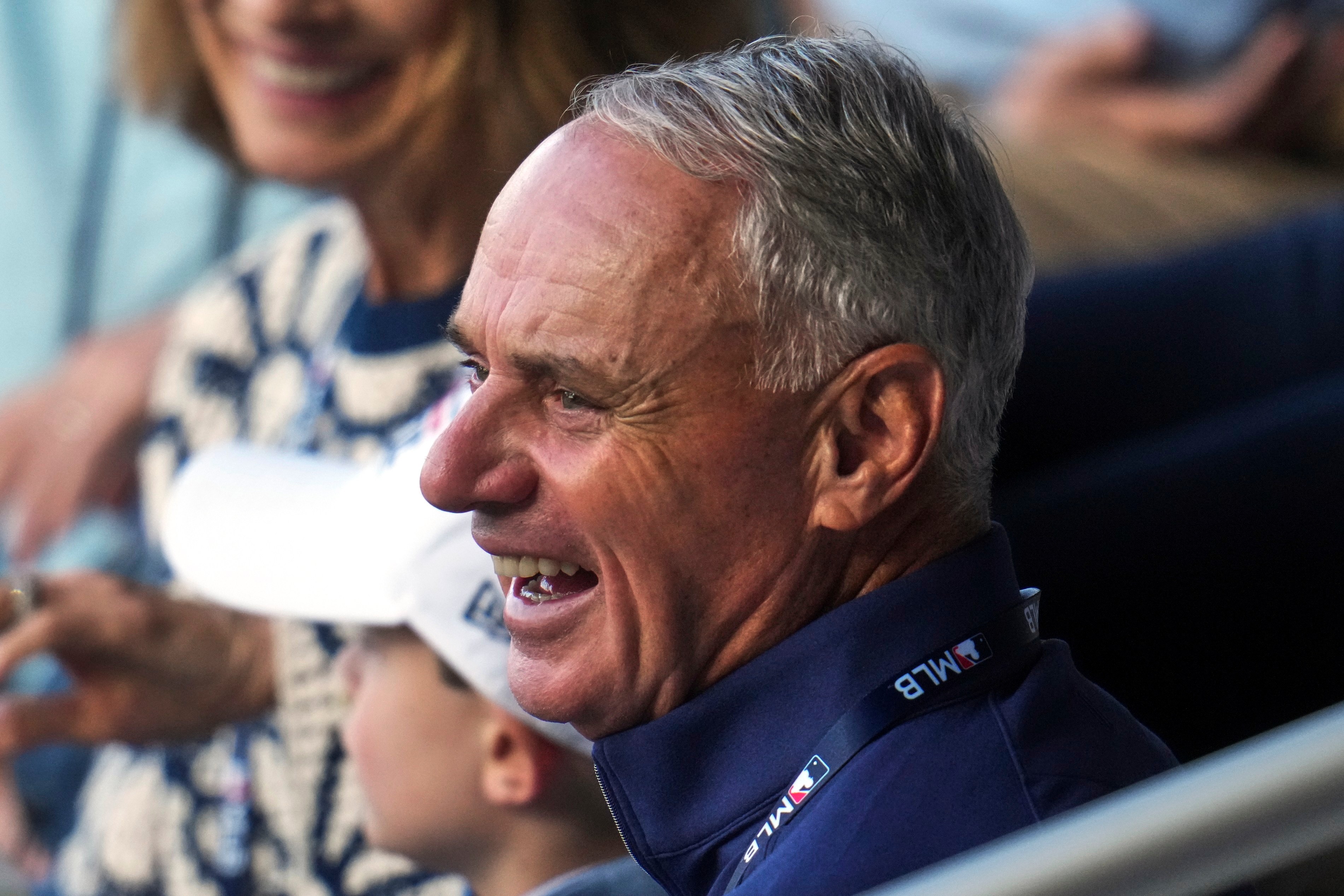 Baseball Commissioner Rob Manfred attends the Little League Classic baseball game between the Milwaukee Brewers and the Atlanta Braves in Williamsport, Pa., Sunday, Aug. 23, 2026. 